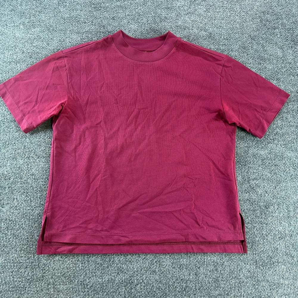 Uniqlo Airism Cotton Blend Mock Neck T-Shirt Burgundy XS Casual Oversized Baggy
